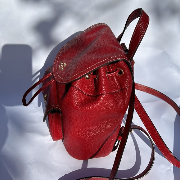 Coach Women's Pennie Pebble Leather Red Backpack 22